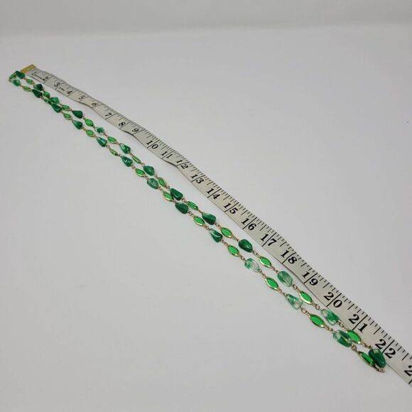 Vintage Flapper Necklace Gold Tone Resin Green Beaded Versatile 45" Delicate - Picture 6 of 14